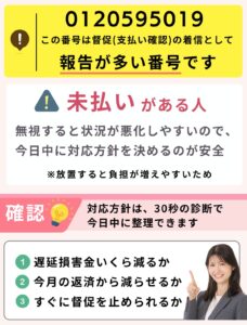 0120595019のレイク督促電話の督促電話